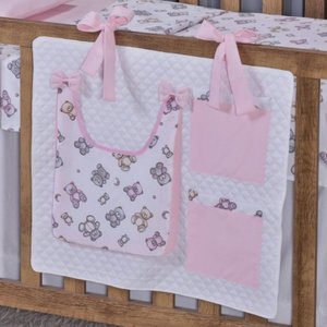 Porta Treco e Fralda Organizador Quarto de Bebê Menino Menina 1 Peça com Laço:urso Rosa