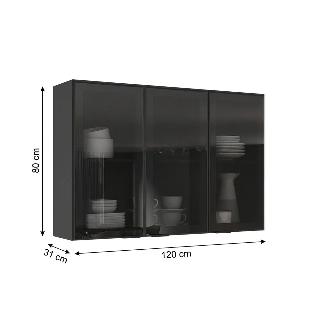 Ver imagem 4 de Armário de Cozinha Aéreo 100%MDF 3 Portas de Vidro 120cm Lúmina Itatiaia Cinamomo/Grafite