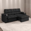 Ver imagem 1 de Sofá com Chaise Liverton 2 Lugares Retrátil 210cm Preto Suede Xflex Sofás