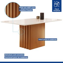 Mesa Elis 1,70x0,90 com 6 Cadeiras Elis Tampo Slim Plus Vidro Off White Cel Móveis Cinamomo/off Whit - 9