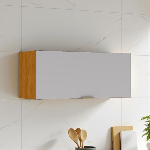 Armário de Cozinha para Geladeira 1 Porta Horizontal Basculante 80cm 100% MDF Lúmina Itatiaia Cinza/Cinamomo/Fendi