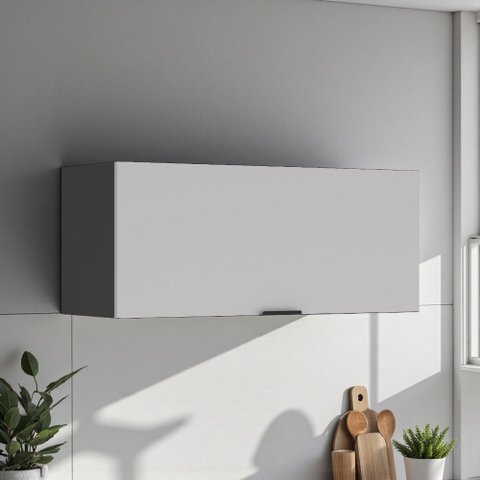 Armário de Cozinha para Geladeira 1 Porta Horizontal Basculante 80cm 100% MDF Lúmina Itatiaia Cinza/Grafite/Fendi