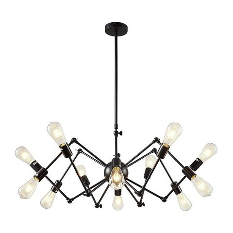 Lustre Pendente Preto Aranha Spider Loft para 12 Lâmpadas Retrô Moderno Inl84