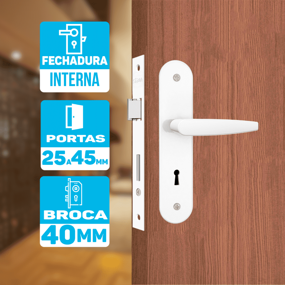 Fechadura para Porta Quarto Interna Branca Stam Broca 40mm Fech. 814/33 - Esp. Branco - 5