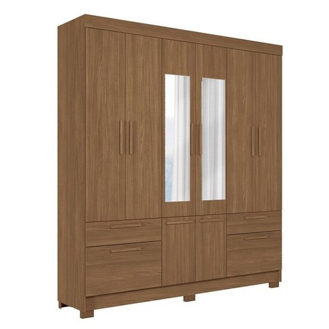 Guarda-Roupa 8 Portas 4 Gavetas com Espelho MDP Curitiba Marrom/Jatoba
