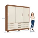 Ver imagem 4 de Guarda-Roupa 3 Portas de Correr 9 Gavetas Morretes Off White/Jatobá/Areia