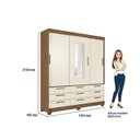 Ver imagem 6 de Guarda-Roupa 3 Portas de Correr 9 Gavetas com Espelho Morretes Off White/Jatobá/Areia