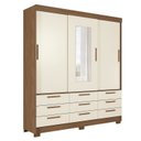 Ver imagem 4 de Guarda-Roupa 3 Portas de Correr 9 Gavetas com Espelho Morretes Off White/Jatobá/Areia