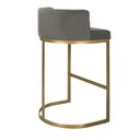 Ver imagem 1 de Banqueta Alta Estofada Estrutura Aço Carbono Belly Ii Base Dourada 65cm Suede Bege