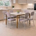 Ver imagem 1 de Conjunto 6 Cadeiras Cozinha Reforço Cromada Assento Grosso Confortável Encosto Estofado Cor Fendi