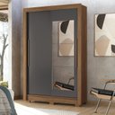 Ver imagem 1 de Guarda-Roupa 2 Portas Correr 2 Gavetas com Espelho Lapa Cinza/Jatobá/Grafite