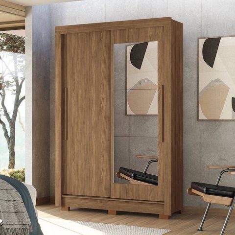 Guarda-Roupa 2 Portas Correr 2 Gavetas com Espelho Lapa Marrom/Jatoba