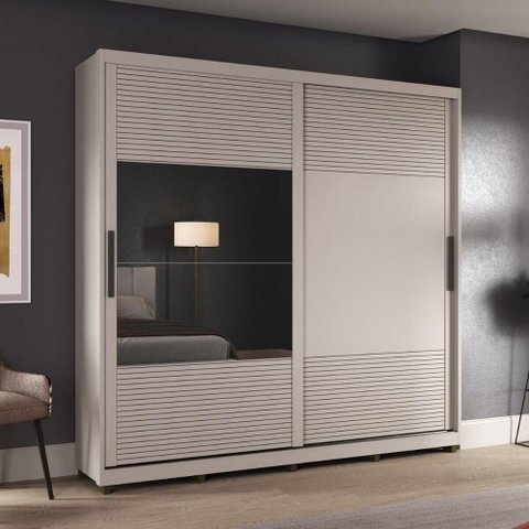 Guarda-roupa Casal com Espelho 2 Portas Correr 3 Gavetas 237cm Multimóveis Cr35397 Cinza