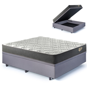 Cama Box Casal com Baú 138x188  com Colchão Adapto Ecoflex Molas Ensacadas Suede