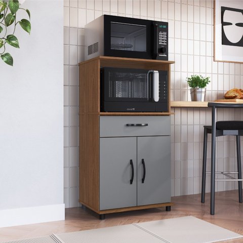 Balcão de Cozinha para Forno 120cm x 68cm x 45cm Laura Cinza/Freijo