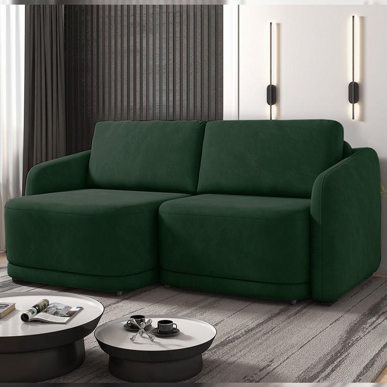Sofá Cama Modulado Retrátil e Reclinável Decorativo Varsóvia 236cm Veludo Verde G33 - Gran Belo Sofá Cama Modulado Retrátil e Reclinável Decorativo Varsóvia 236cm Veludo Verde G33 - Gran Belo