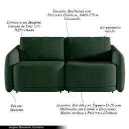 Sofá Cama Modulado Retrátil e Reclinável Decorativo Varsóvia 236cm Veludo Verde G33 - Gran Belo - 2