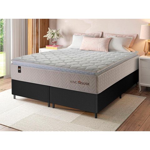 Conjunto Cama Box Queen c/ Molas Ensacadas Roma Preto 158x198x71