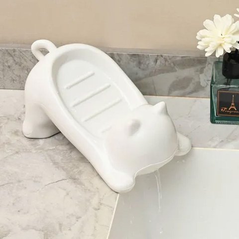 Saboneteira Gatinho Kit 2 Uni Porta Sabonete Gato Banheiro Lavabo Bancada Mesa Pia Box Divertido Enf