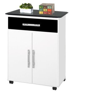 Balcao Napo. Branco preto Marmorizado 01 gaveta + 02 portas PASSE BEM