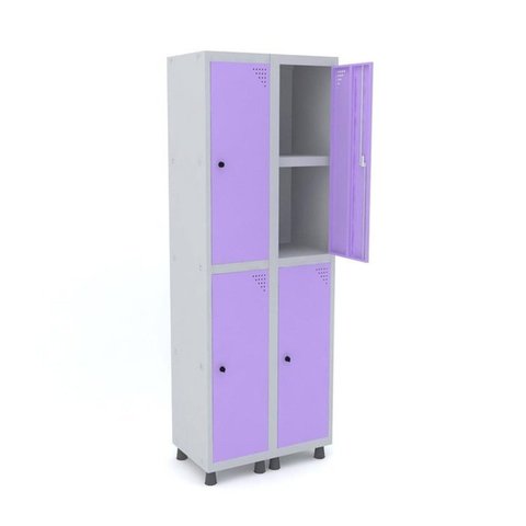 Armário 2 Colunas 4 Portas com Prateleira Central com Pitão para Cadeado Locker Cinza/Lilas