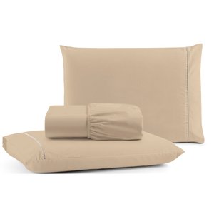 Jogo de Lençol Cama King 3 peças 100% Algodão Percal 180 fios Ponto Palito:Avelã