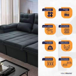 Sofá Retrátil/Reclinável Verona 2,30m Suede Velut Cinza Lunar c/ Molas Ensacadas - King House - 3