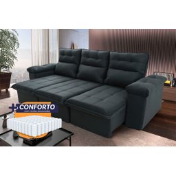 Sofá Retrátil/Reclinável Verona 2,30m Suede Velut Cinza Lunar c/ Molas Ensacadas - King House - 2