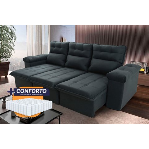 Sofá Retrátil/reclinável Verona 2,30m Suede Velut Cinza Lunar C/ Molas Ensacadas - King House