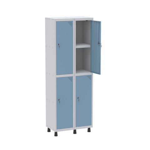 Armário Locker 2 Colunas, 4 Portas com Prateleira Central com Duas Chaves Cinza/Azul Dali
