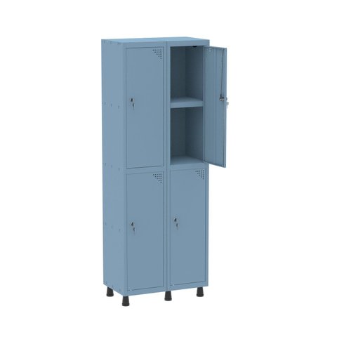 Armário Locker 2 Colunas, 4 Portas com Prateleira Central com Duas Chaves Azul/Dali
