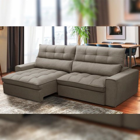 Sofá Retrátil Reclinável para Sala de Estar Living 290cm Dimas F04 Veludo Marrom Claro - Lyam Decor