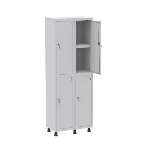 Armário Locker 2 Colunas, 4 Portas com Prateleira Central com Duas Chaves Cinza