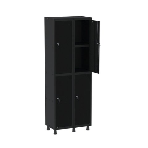 Armário Locker 2 Colunas, 4 Portas com Prateleira Central com Duas Chaves Preto