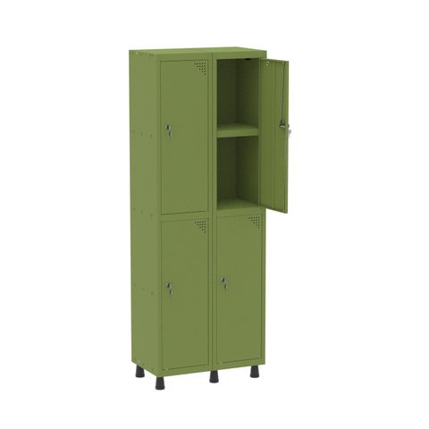 Armário Locker 2 Colunas, 4 Portas com Prateleira Central Duas Chaves Verde Miró