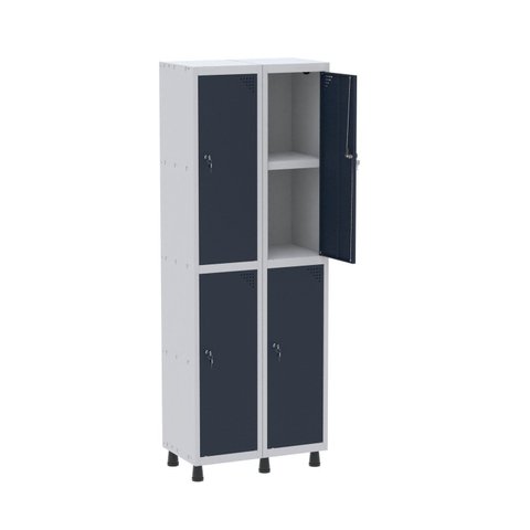 Armário Locker 2 Colunas, 4 Portas com Prateleira Central com Duas Chaves Cinza/Azul Delrei