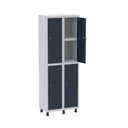 Ver imagem 1 de Armário Locker 2 Colunas, 4 Portas com Prateleira Central com Duas Chaves Cinza/Azul Delrei