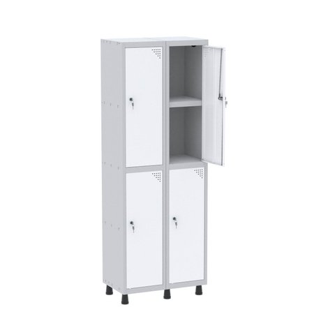 Armário Locker 2 Colunas, 4 Portas com Prateleira Central com Duas Chaves Cinza/Branco