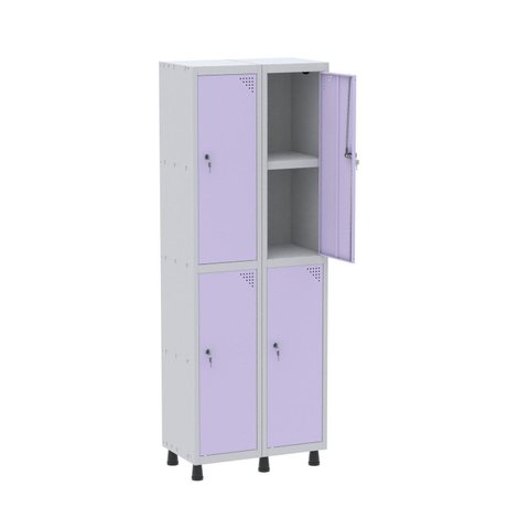 Armário Locker 2 Colunas, 4 Portas com Prateleira Central com Duas Chaves Cinza/Lilas