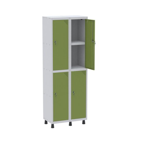 Armário Locker 2 Colunas, 4 Portas com Prateleira Central Duas Chaves Cinza/Verde Miró