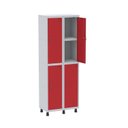 Ver imagem 1 de Armário Locker 2 Colunas, 4 Portas com Prateleira Central com 2 Chaves Cinza/Vermelho