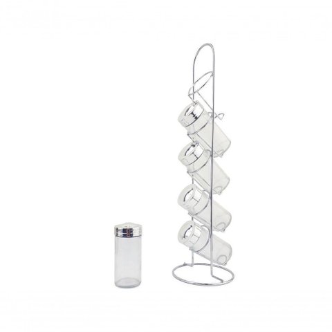 Porta Condimento 5X Potes Tempero Suporte Vertical Vidro