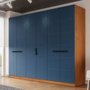 Ver imagem 1 de Guarda-roupa Casal Lisboa 6 Portas 4 Gavetas Freijó/azul - Politorno