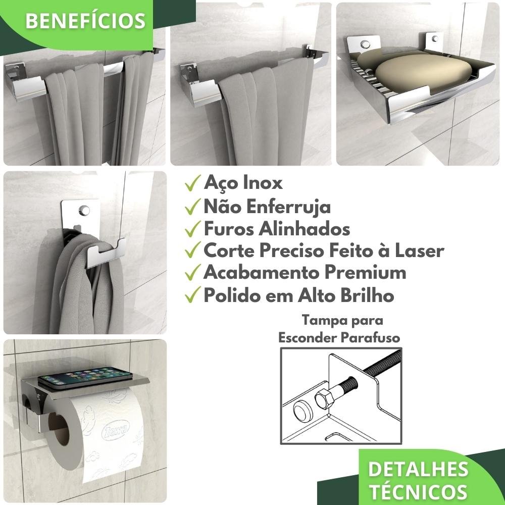 Kit Acessórios Para Banheiro Inox 5 Peças ELG - 2