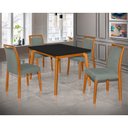 Ver imagem 1 de Mesa Jantar Luxo Jade 120x90cm Preto com 4 Cadeiras Estofadas Veludo Cinza Base Madeira Maciça Mel