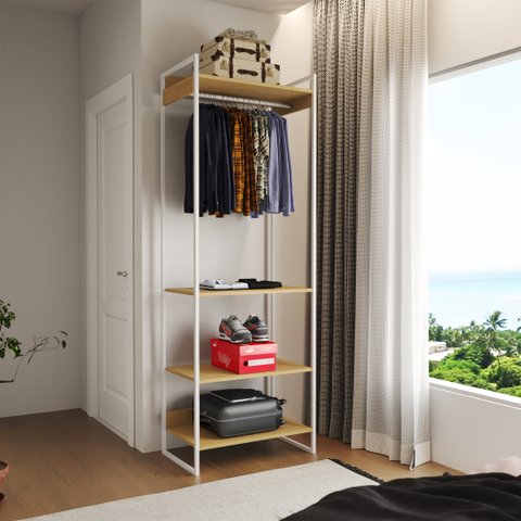 Modulo Closet Industrial Cabideiro Ferro Branco Canela
