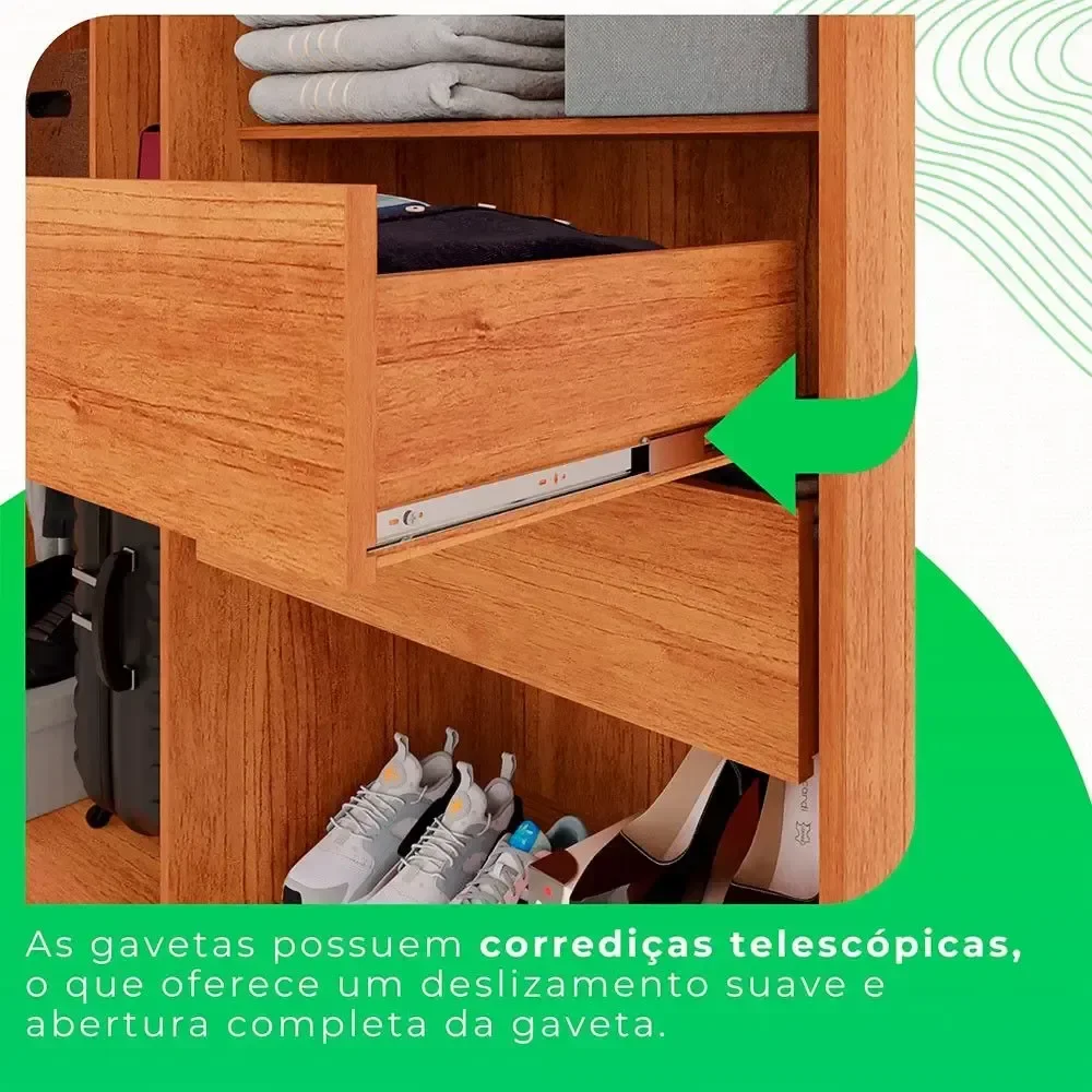 Guarda-roupa Solteiro Recife com Pé 4 Portas 2 Gavetas Cinamomo Off - 4