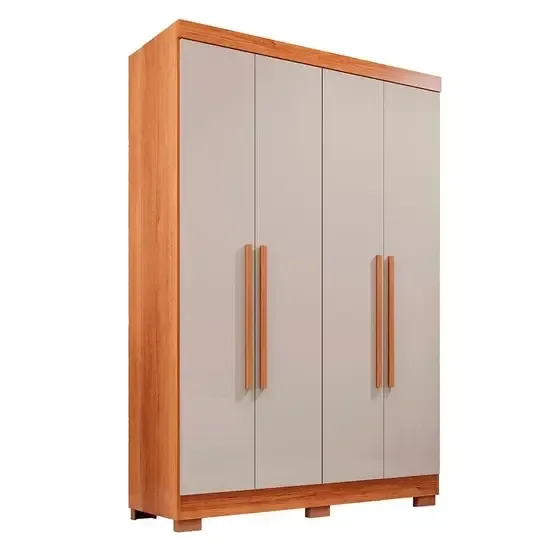 Guarda-roupa Solteiro Recife com Pé 4 Portas 2 Gavetas Cinamomo Off - 1