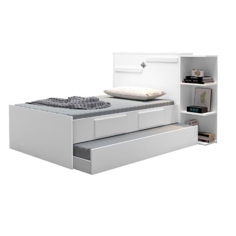 Cama Cabeceira Baú c/Cama Auxiliar 2 Gavetas Branco Lilás