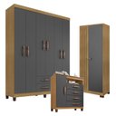 Ver imagem 1 de Guarda Roupa Casal Modena com 6 Portas com Cômoda Sapateira Cannes e Armário Multiuso Versatile Carv